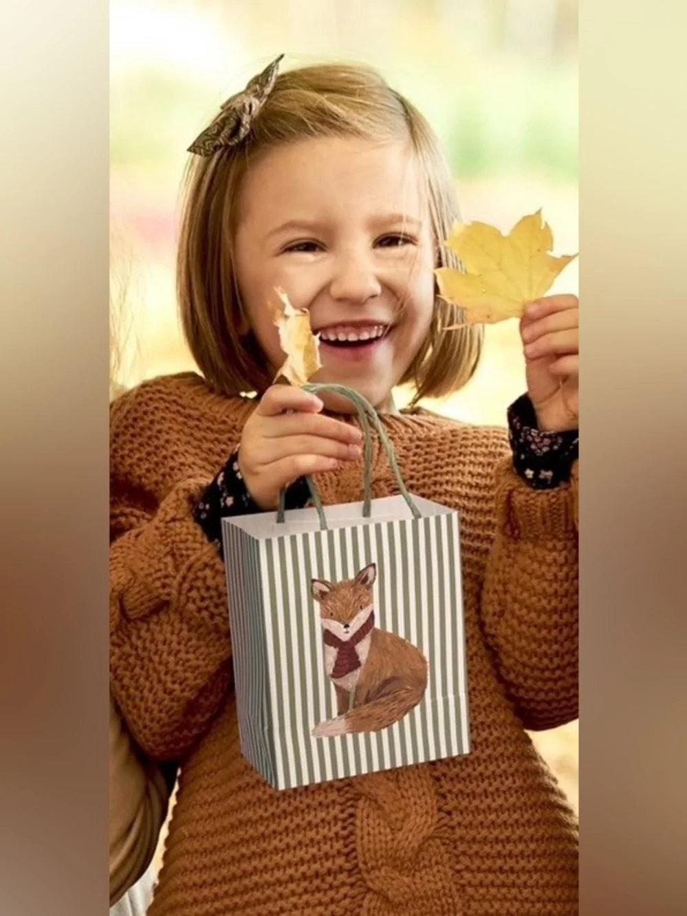 Fox Gift Bag in Green Stripe 🦊🍂